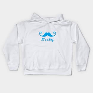 it's a boy text with blue mustache for baby shower Kids Hoodie